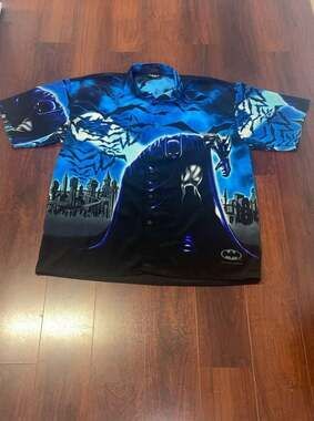 Vintage 2001 Batman Gotham City DC Comics All Over Print Button Up Shirt 2XL